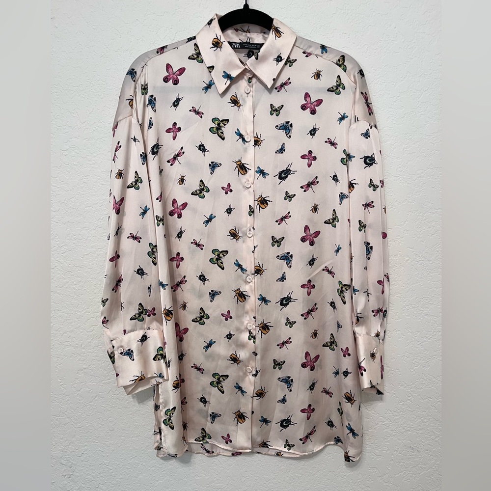Zara Cream Blouse with Multicolor Insect Print